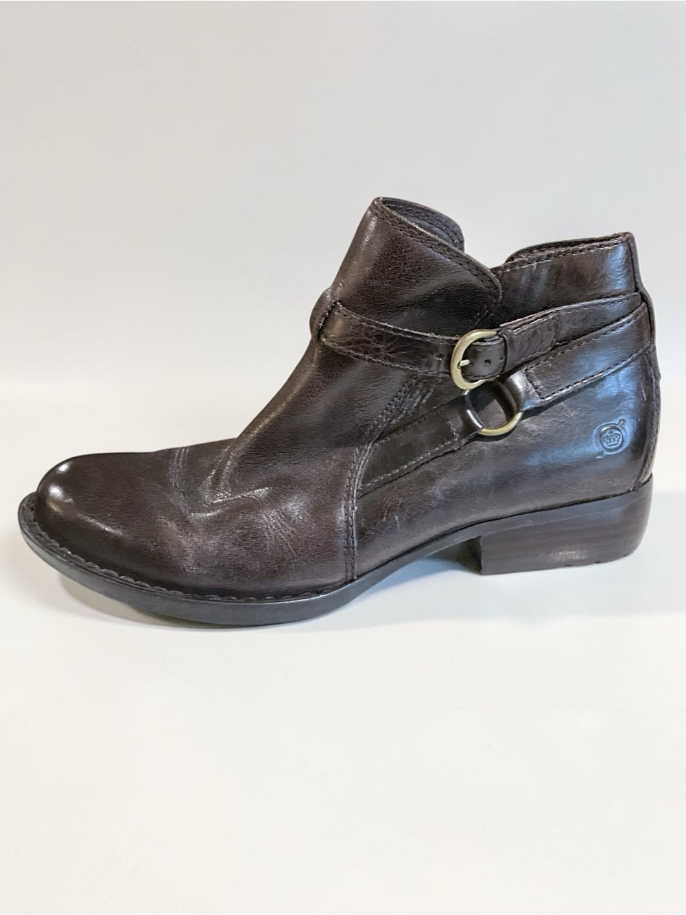 Born Boots Womens 7.5 Ankle Booties Side Zip Block Heels Comfort Brown Leather